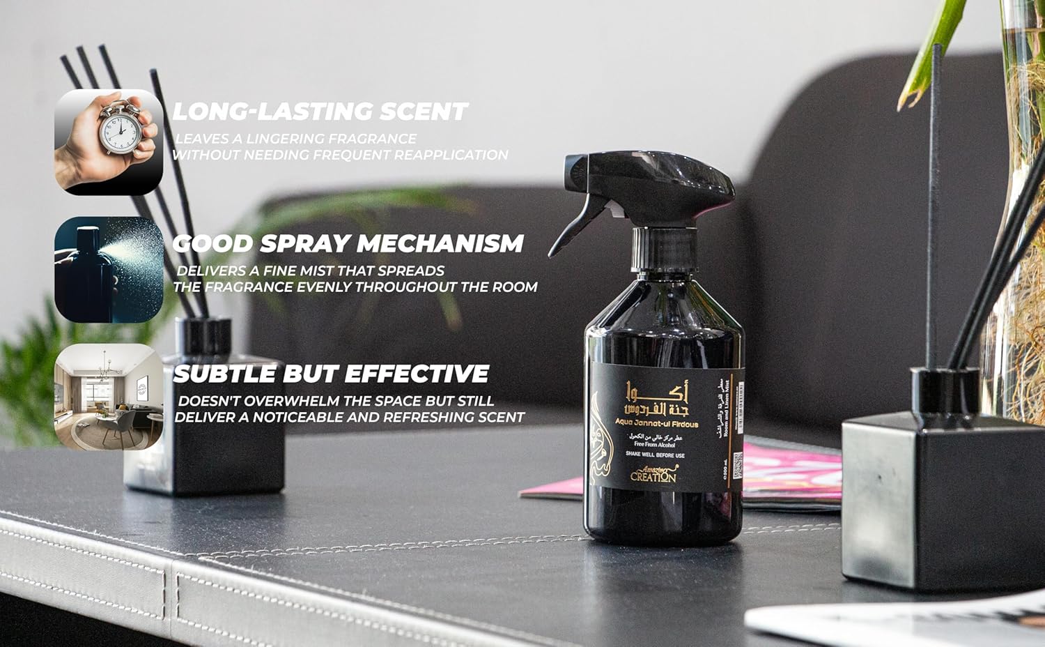 Amazing Creation Aqua Jannat Ul Firdous Room And Linen Mist, Room Freshener 500ml - Alcohol Free - Image 4